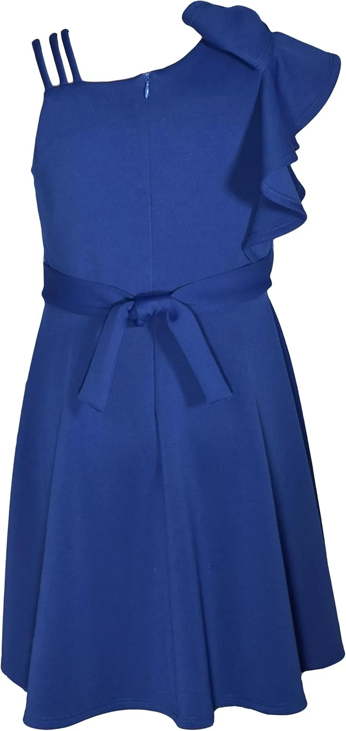 Bonnie Jean Girl Tween Girls Ruffle Dress - Sleeveless, One Shoulder Scuba Skater Dress - Elegant Formal Girls Attire