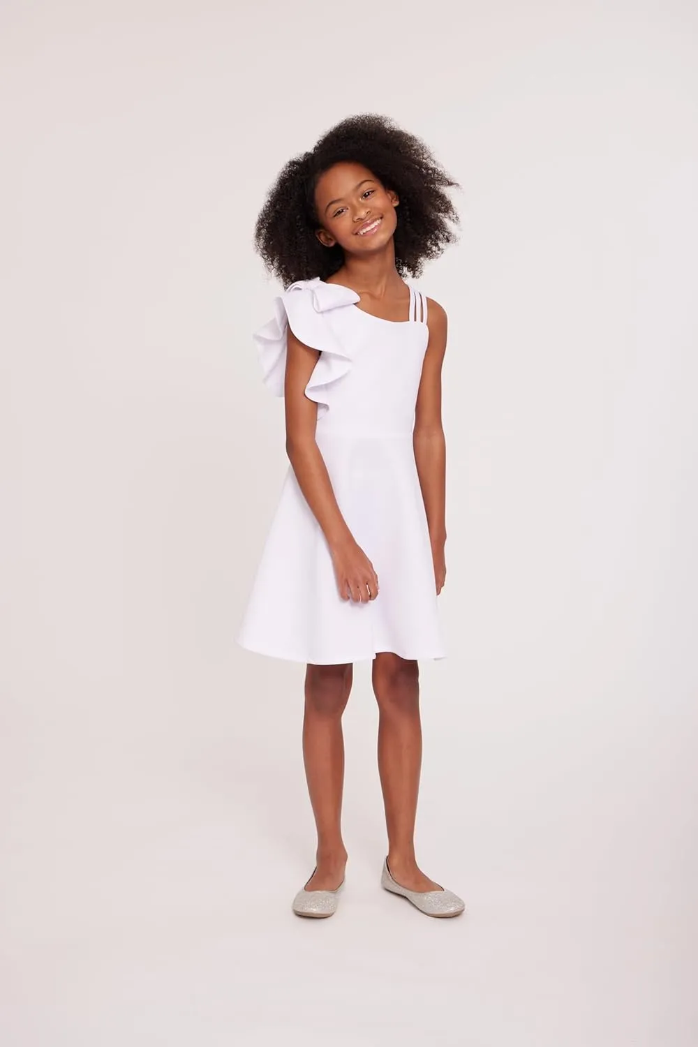 Bonnie Jean Girl Tween Girls Ruffle Dress - Sleeveless, One Shoulder Scuba Skater Dress - Elegant Formal Girls Attire