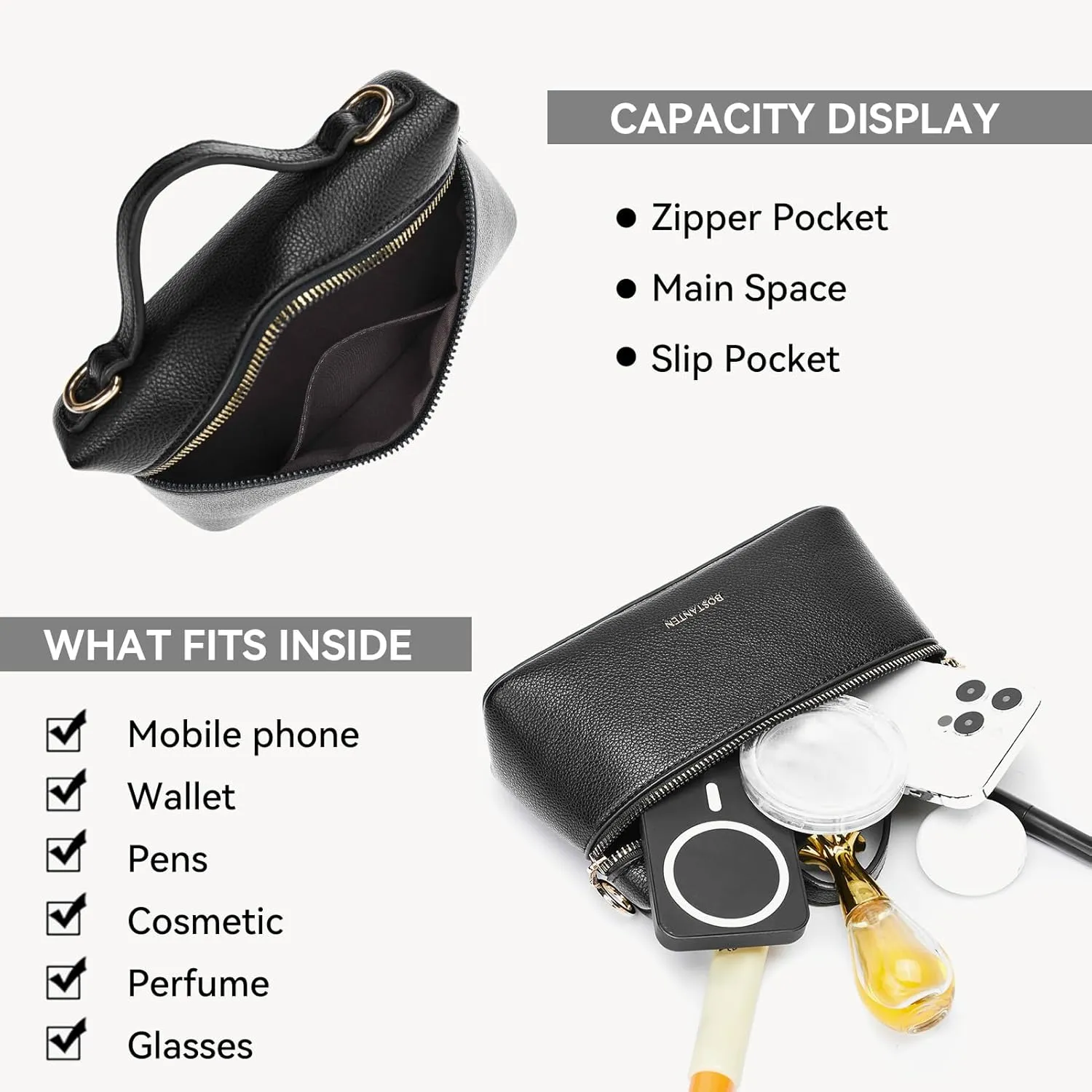 BOSTANTEN Vegan Leather Satchel Bag Quilted Crossbody Purses for Women Small Tote Shoulder Handbags with Detachable Strap