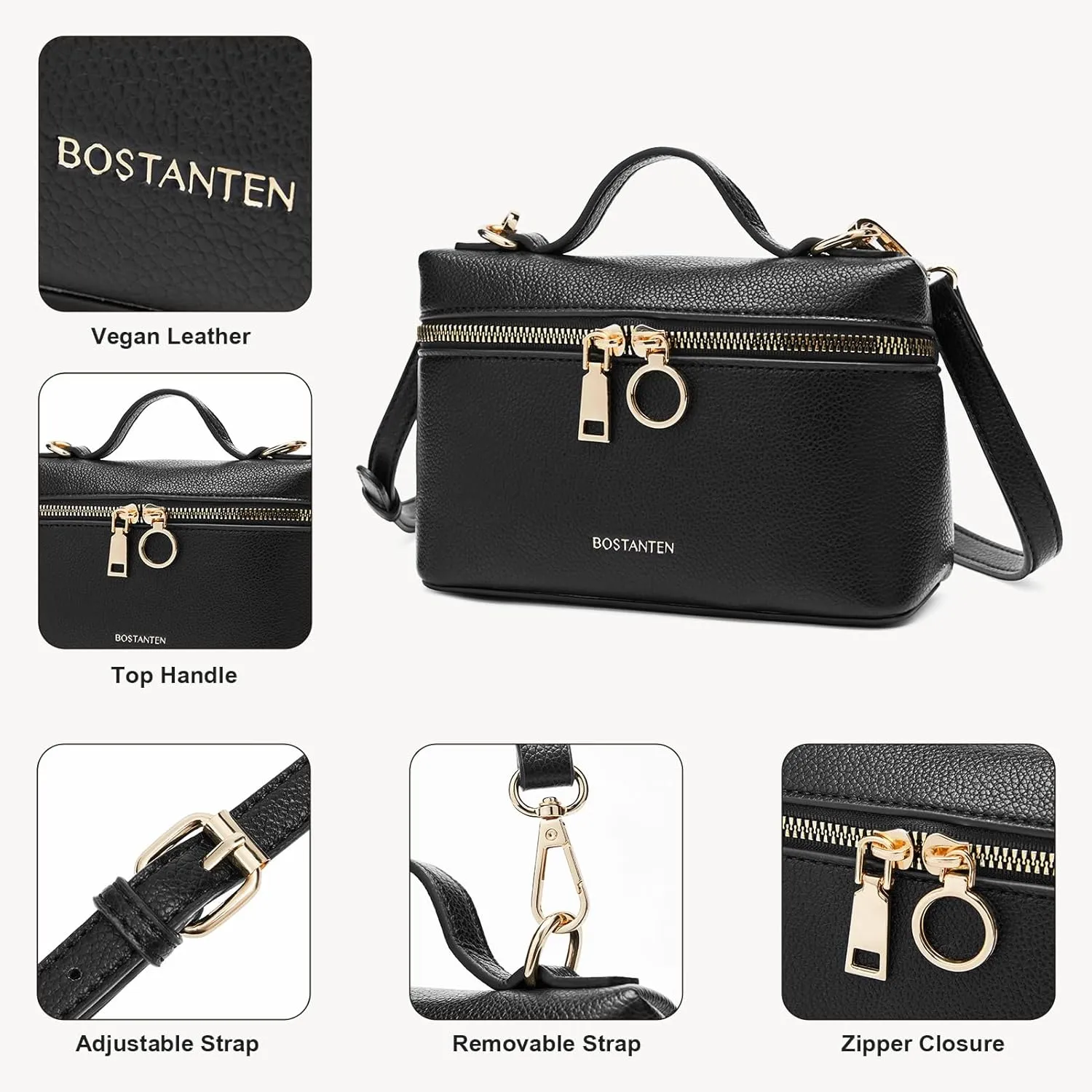 BOSTANTEN Vegan Leather Satchel Bag Quilted Crossbody Purses for Women Small Tote Shoulder Handbags with Detachable Strap