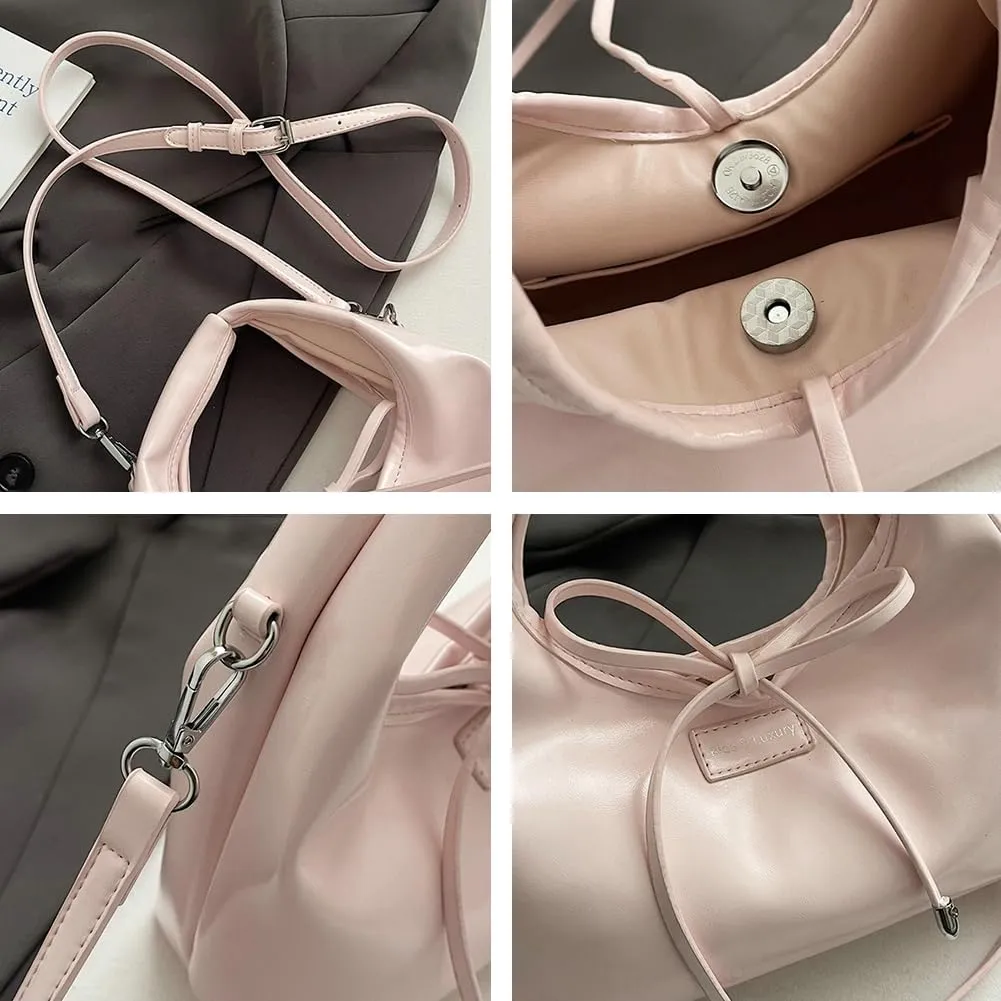 Bow Tie Lace Up Fashion Handbag Simple Women's Trendy Large Capacity Underarm Bag Work Travel Shoulder Bag 2025