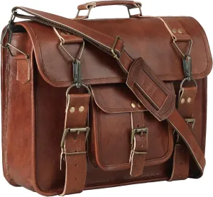Brown Leather Messenger Bag for Men & Women Stylish Laptop Bag, Shoulder Crossbody Briefcase with Adjustable Strap (3 sizes)