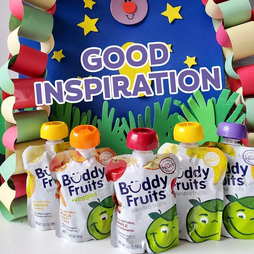 Buddy Fruits Pure Blended Fruit Snack To Go Variety Pack, Multifruit & Strawberry Applesauce 3.2oz (Pack of 24) | 100% Real Fruit | No Sugar, Non GMO, Vegan, Gluten Free, No Preservatives, BPA Free, Certified Kosher