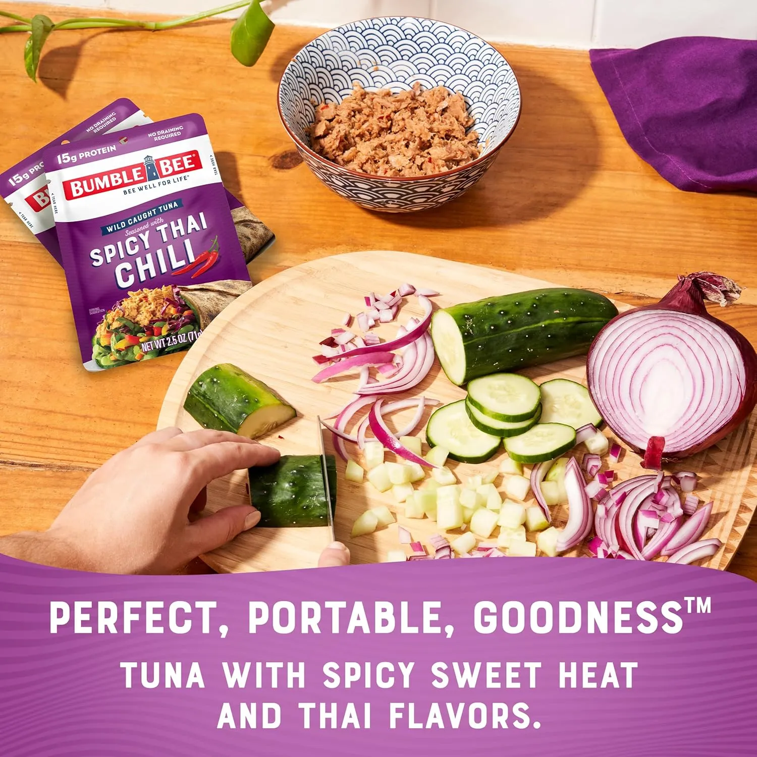 Bumble Bee Spicy Thai Chili Seasoned Tuna, 2.5 oz Pouches (Pack of 12) - Ready to Eat - Wild Caught Tuna Packet - 15g Protein per Serving - Gluten Free