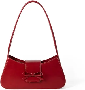 Cabernet Red Patent Leather Shoulder Bag - Coquette Handbag With Bow - Y2k Style Aesthetic Accessory
