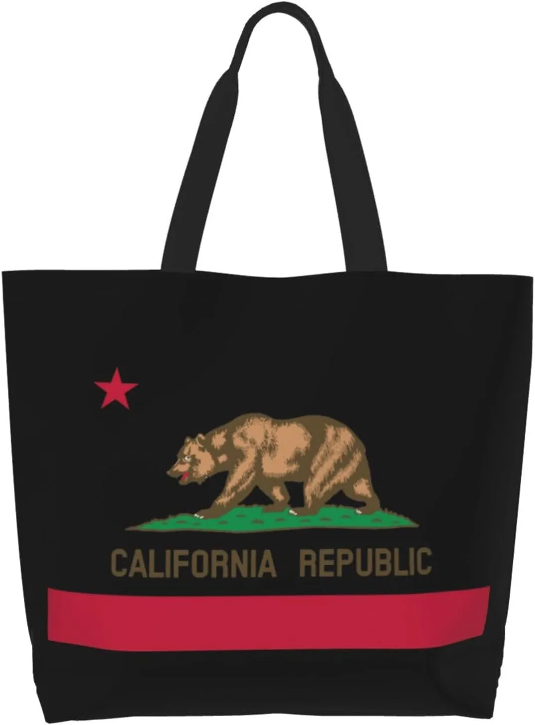 California Republic Flag Canvas Tote Bags for Women, Ladies Shoulder Handbags Large Purse Lightweight Foldable Reusable Shopping Bag with Pockets for Work, Travel, 15.7x19.7in