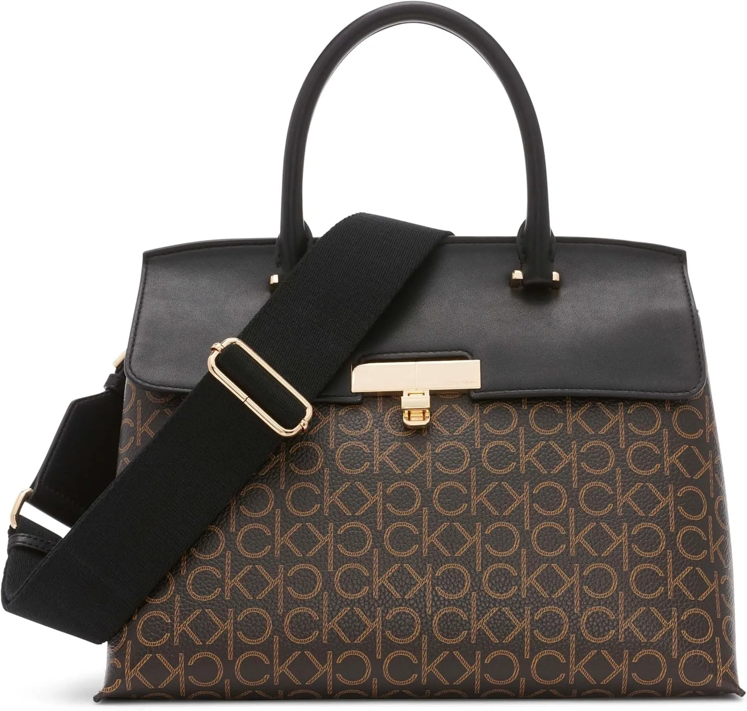 Calvin Klein Women's Becky Turn Lock Satchel – 2 in 1, Vegan Leather, 3 Pockets