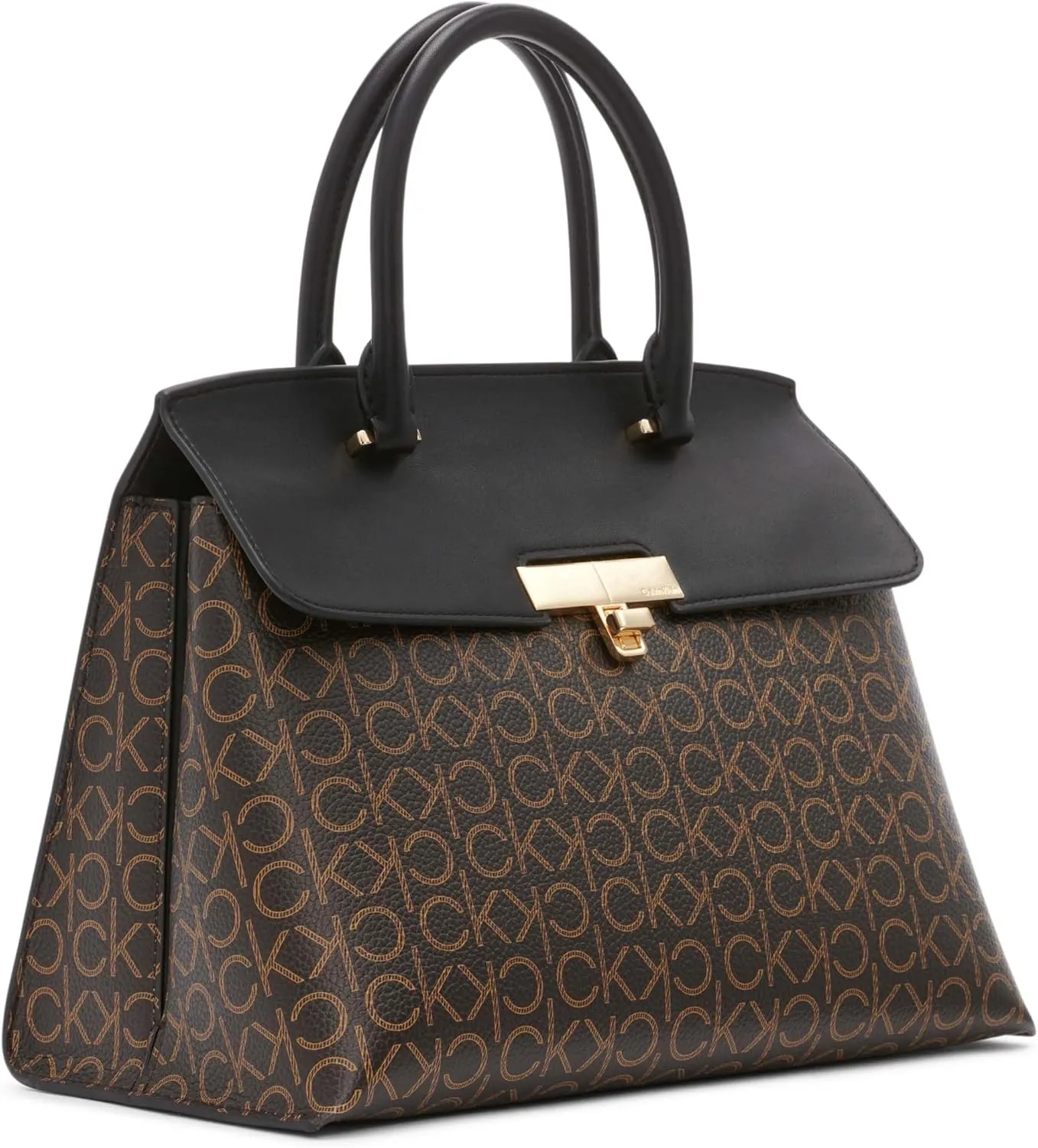 Calvin Klein Women's Becky Turn Lock Satchel – 2 in 1, Vegan Leather, 3 Pockets