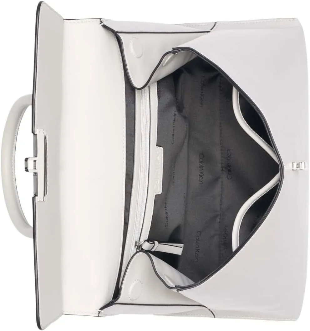 Calvin Klein Women's Becky Turn Lock Satchel – 2 in 1, Vegan Leather, 3 Pockets