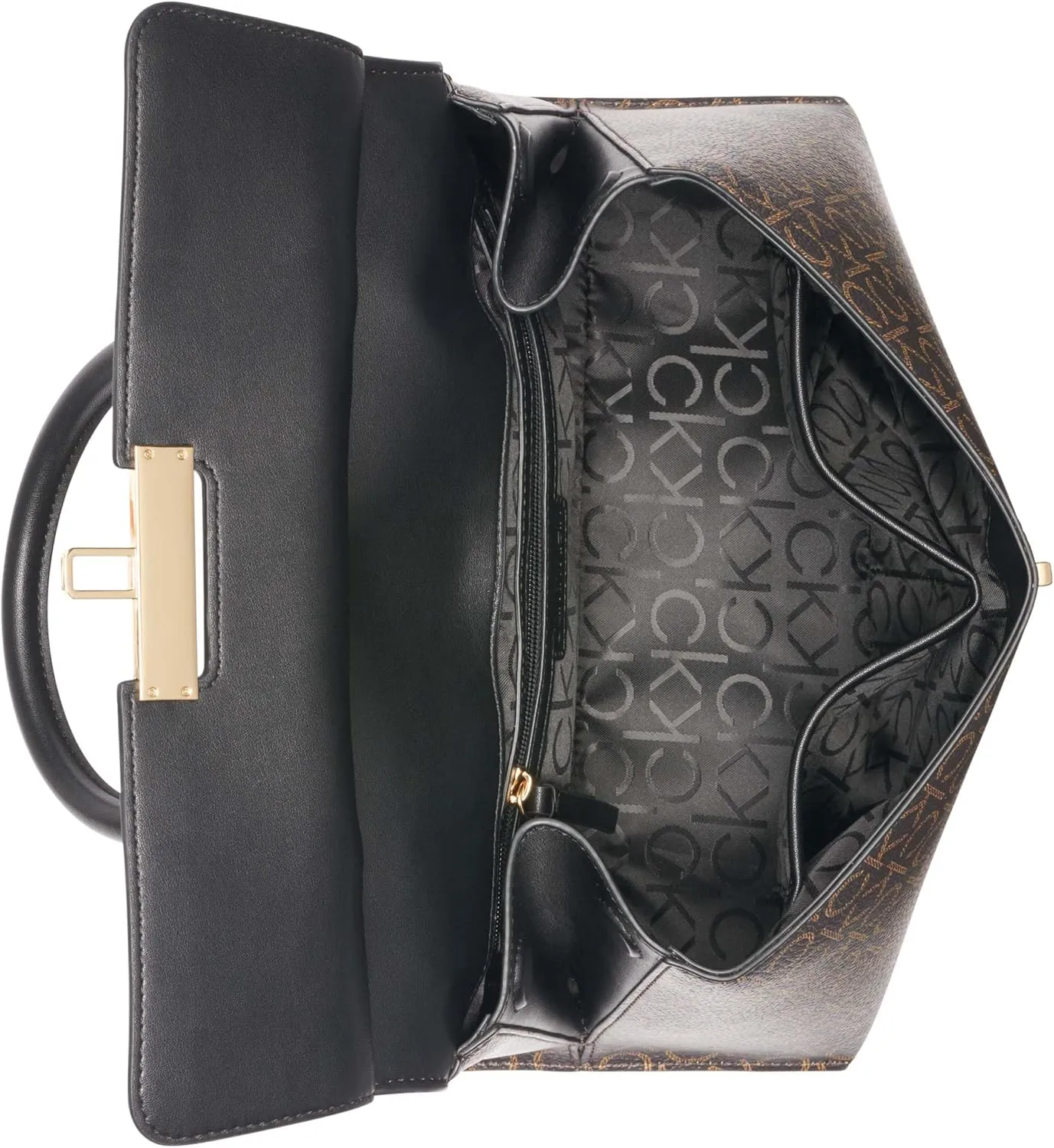 Calvin Klein Women's Becky Turn Lock Satchel – 2 in 1, Vegan Leather, 3 Pockets