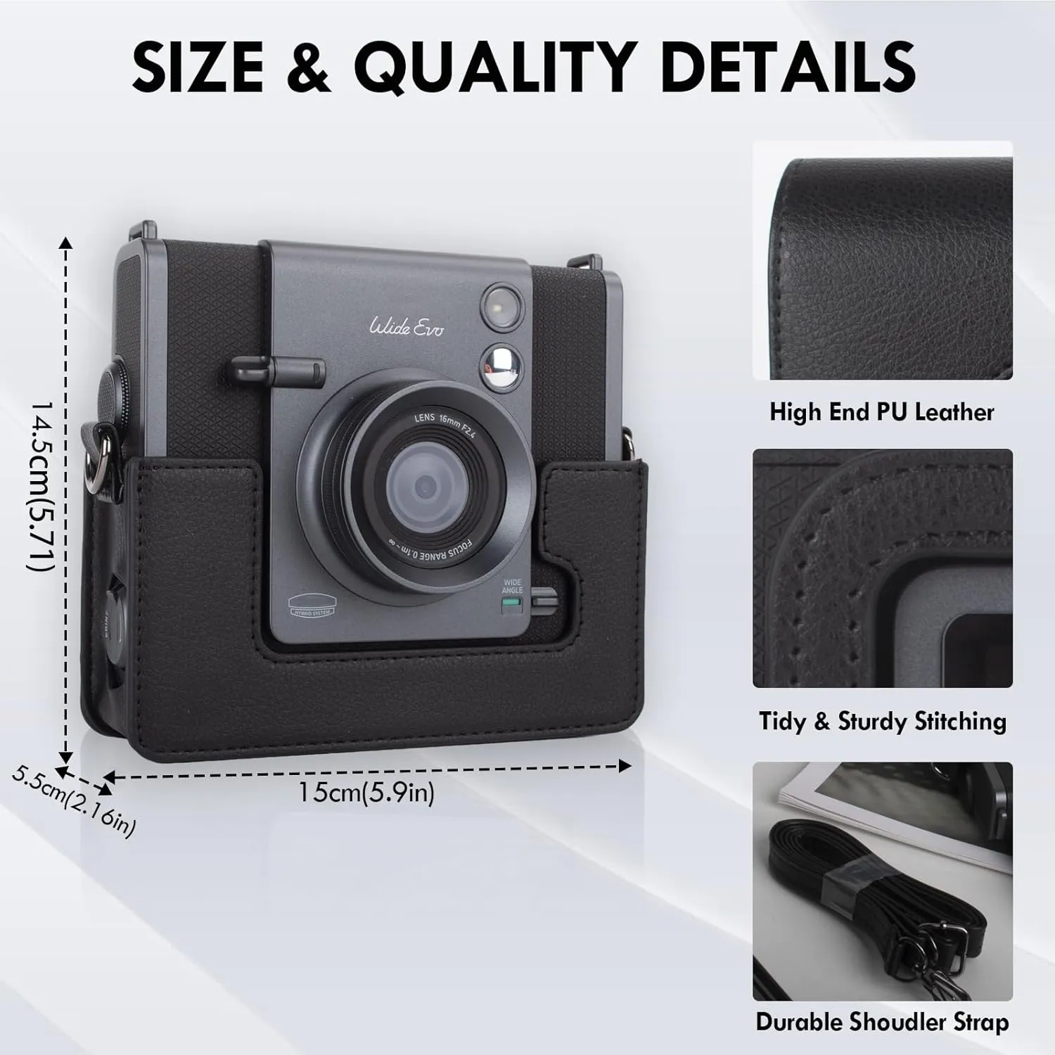 Camera Case for Fujifilm Instax Wide EVO 2-in-1 Instant Film Camera and Printer, for INSTAX Wide EVO Case Bag Protective Cover with Adjustable Shoulder Strap - Black