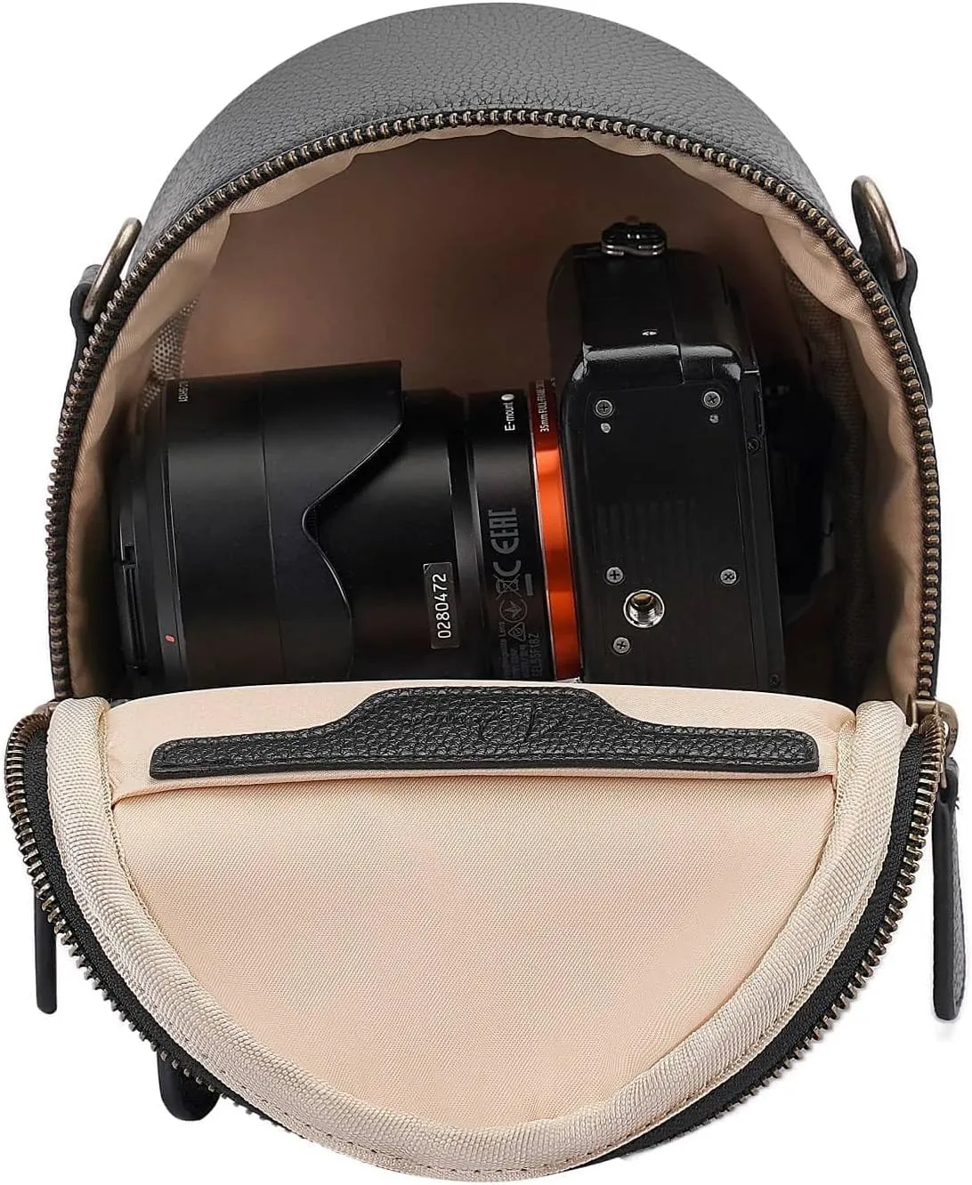 Camera Sling Bag, Waterproof PU Leather Crossbody Camera Bag for DSLR/SLR/Mirrorless, Small Shockproof Case for Photographers, Mini Cute Case 2L Black