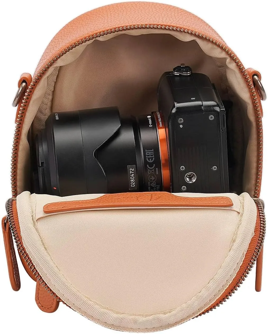 Camera Sling Bag, Waterproof PU Leather Crossbody Camera Bag for DSLR/SLR/Mirrorless, Small Shockproof Case for Photographers, Mini Cute Case 2L Brown
