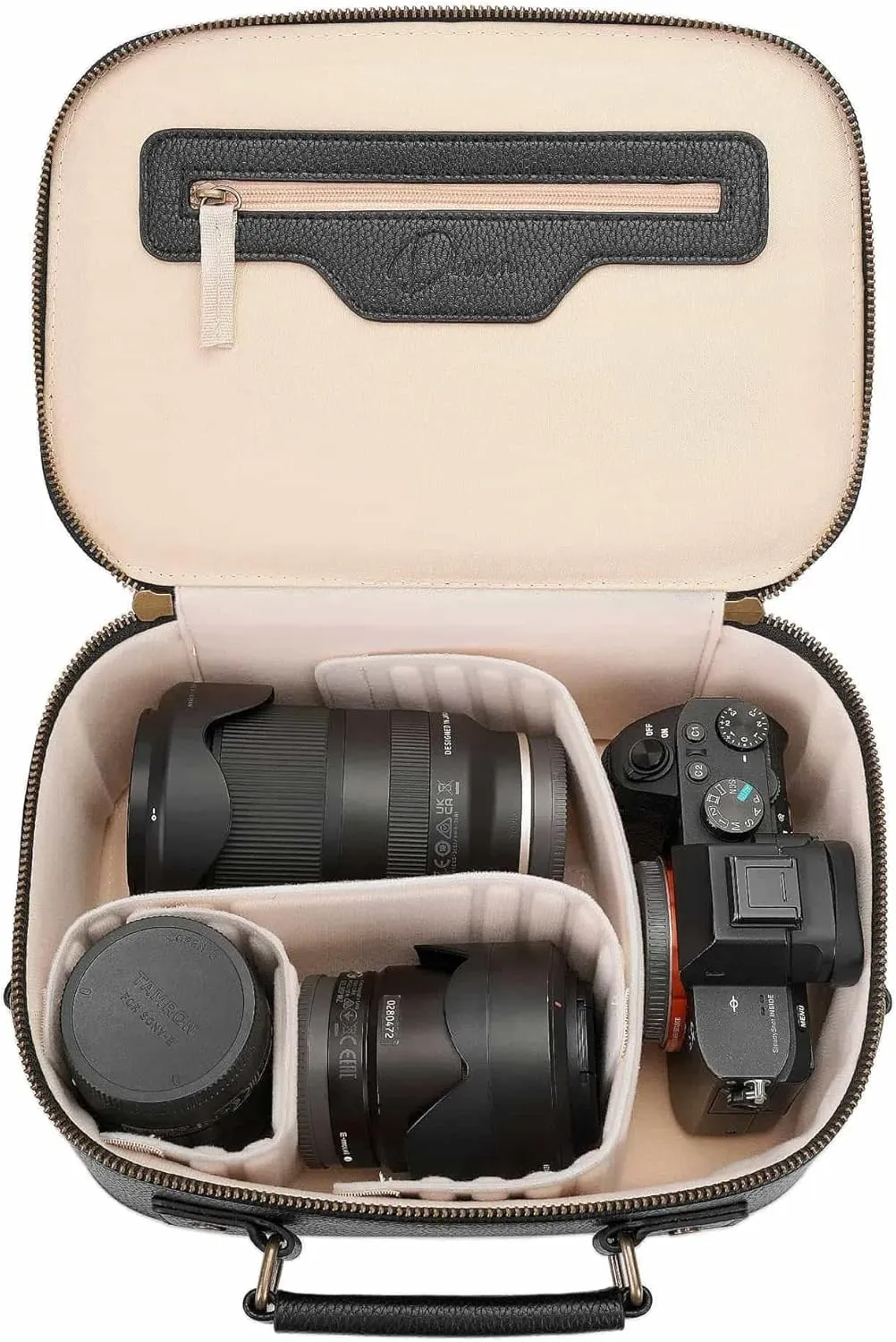 Camera Sling Bag, Waterproof PU Leather Crossbody Camere Bag for Photographers, Small Shockproof Case with Removable Dividers for DSLR/SLR/Mirrorless, 4L Black