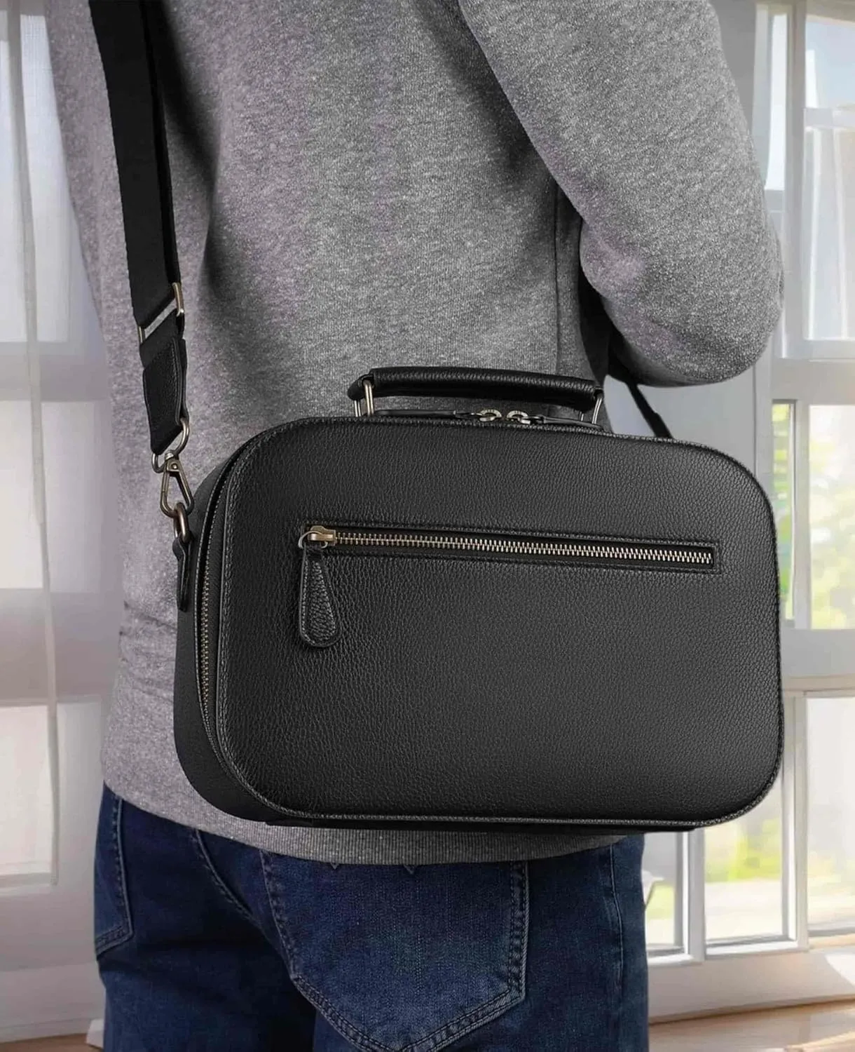 Camera Sling Bag, Waterproof PU Leather Crossbody Camere Bag for Photographers, Small Shockproof Case with Removable Dividers for DSLR/SLR/Mirrorless, 5L Black