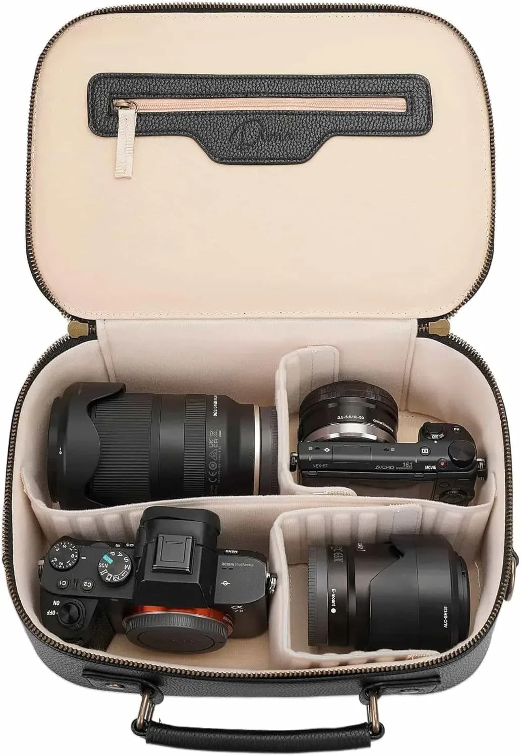 Camera Sling Bag, Waterproof PU Leather Crossbody Camere Bag for Photographers, Small Shockproof Case with Removable Dividers for DSLR/SLR/Mirrorless, 5L Black