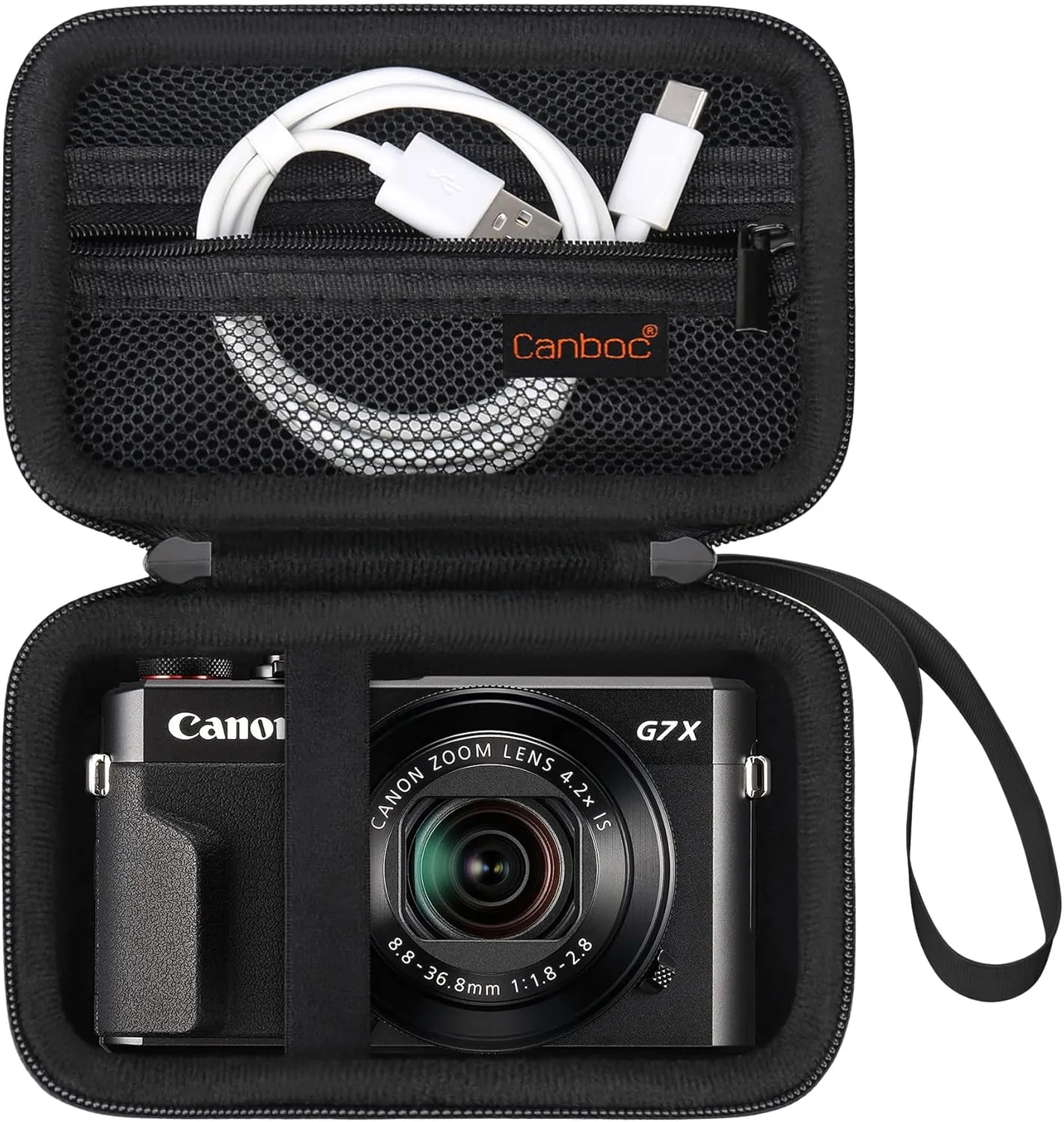 Canboc Camera Case for Canon PowerShot G7 X Mark II/ G7X Mark III Digital 4K Vlogging Camera, Point and Shoot 4K Video Camera Bag, Zipper Mesh Pocket fits USB Cable, Batteries, Black