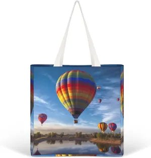 Canvas Tote Bag Lightweight Reusable Tote Handbag Hot Air Balloon Shoulder Bag Grocery Shopping Bag