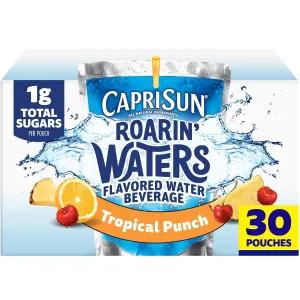 Capri Sun Roarin' Waters Tropical Punch Flavored with other natural flavor Water Beverage, 30 ct Box, 6 fl oz Drink Pouches