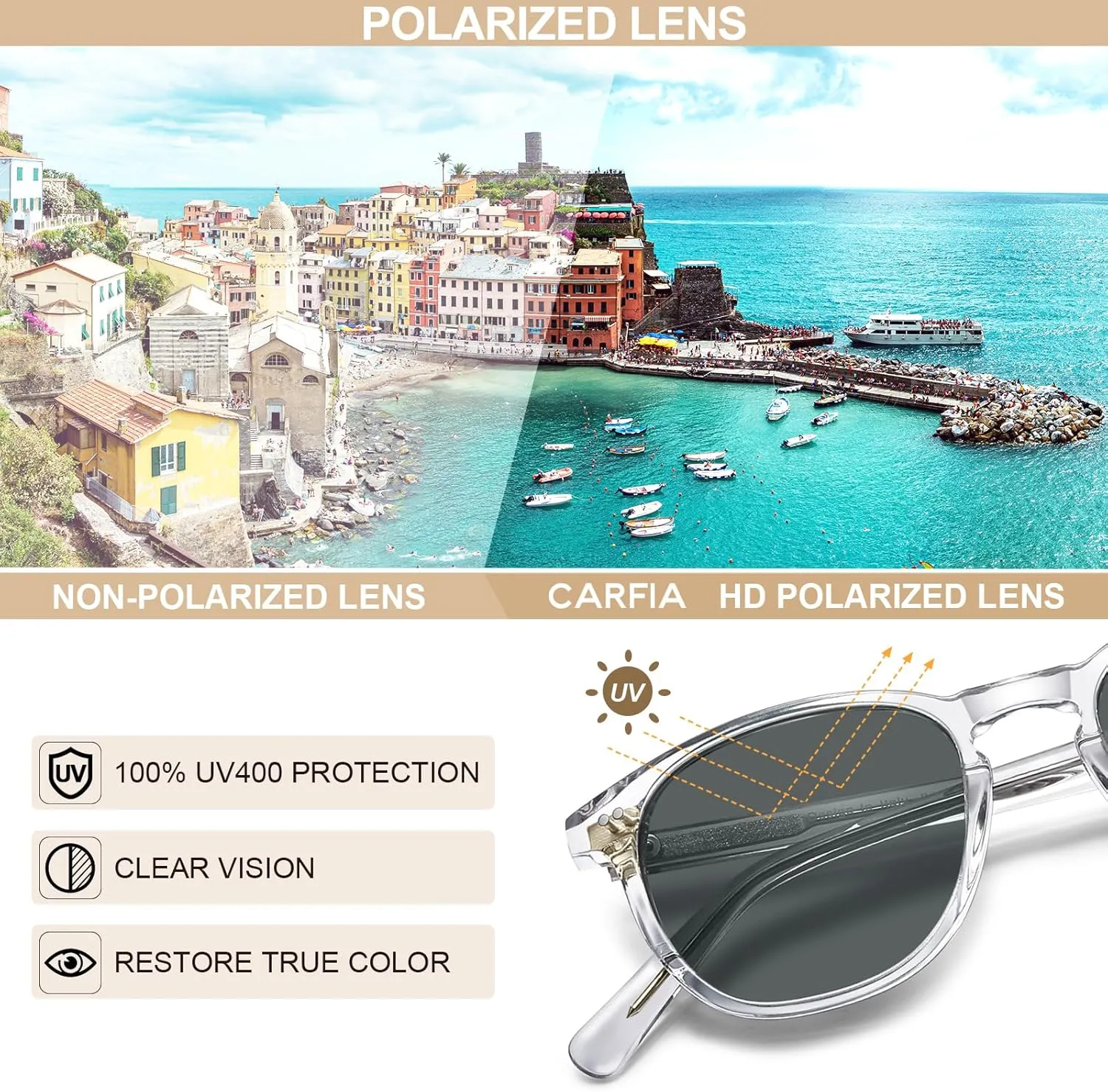 CARFIA Retro Cool Acetate Polarized Sunglasses for Men UV Protection, Outdoor Fashion Driving Eyewears Male Square Sunnies