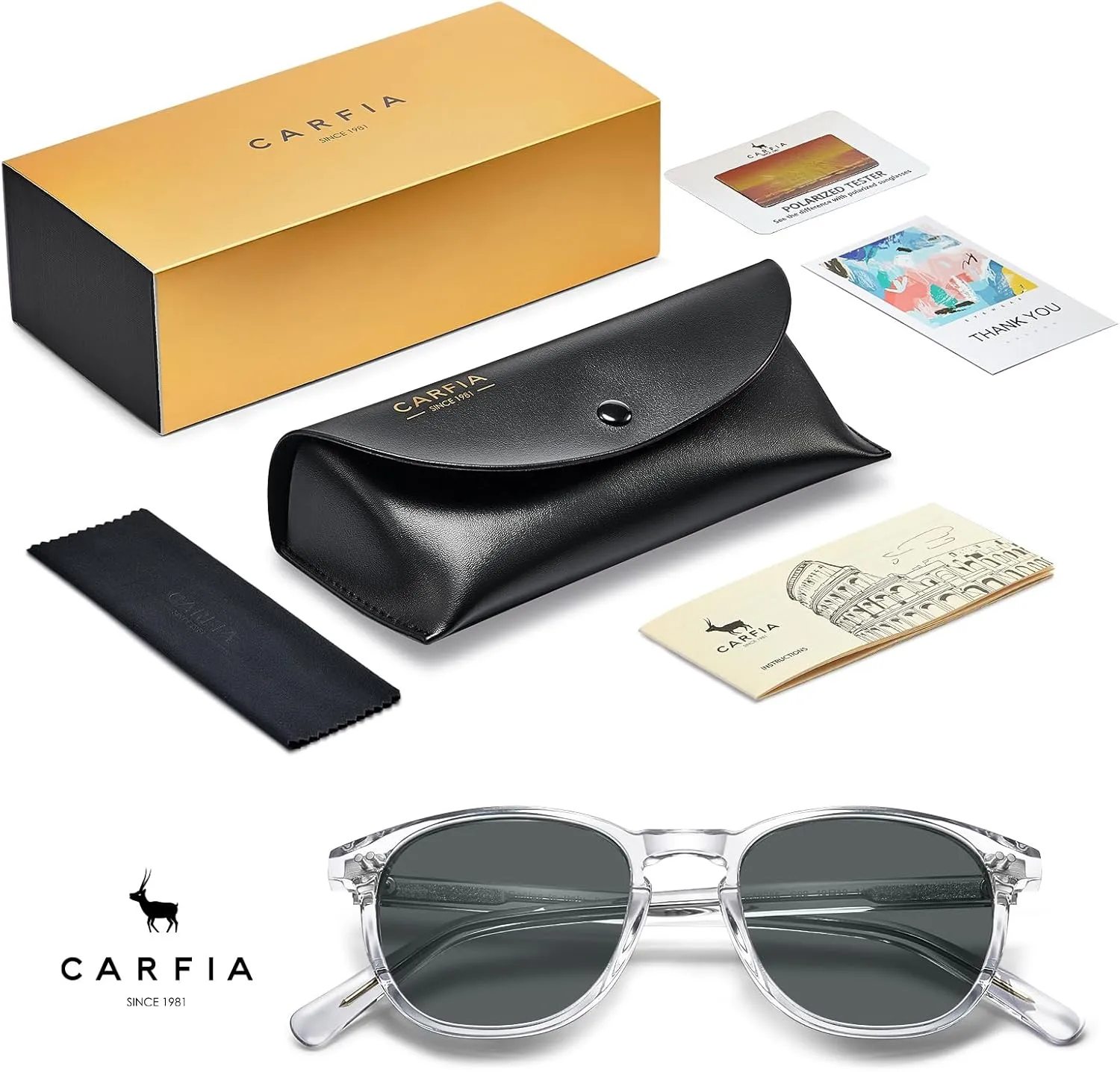 CARFIA Retro Cool Acetate Polarized Sunglasses for Men UV Protection, Outdoor Fashion Driving Eyewears Male Square Sunnies