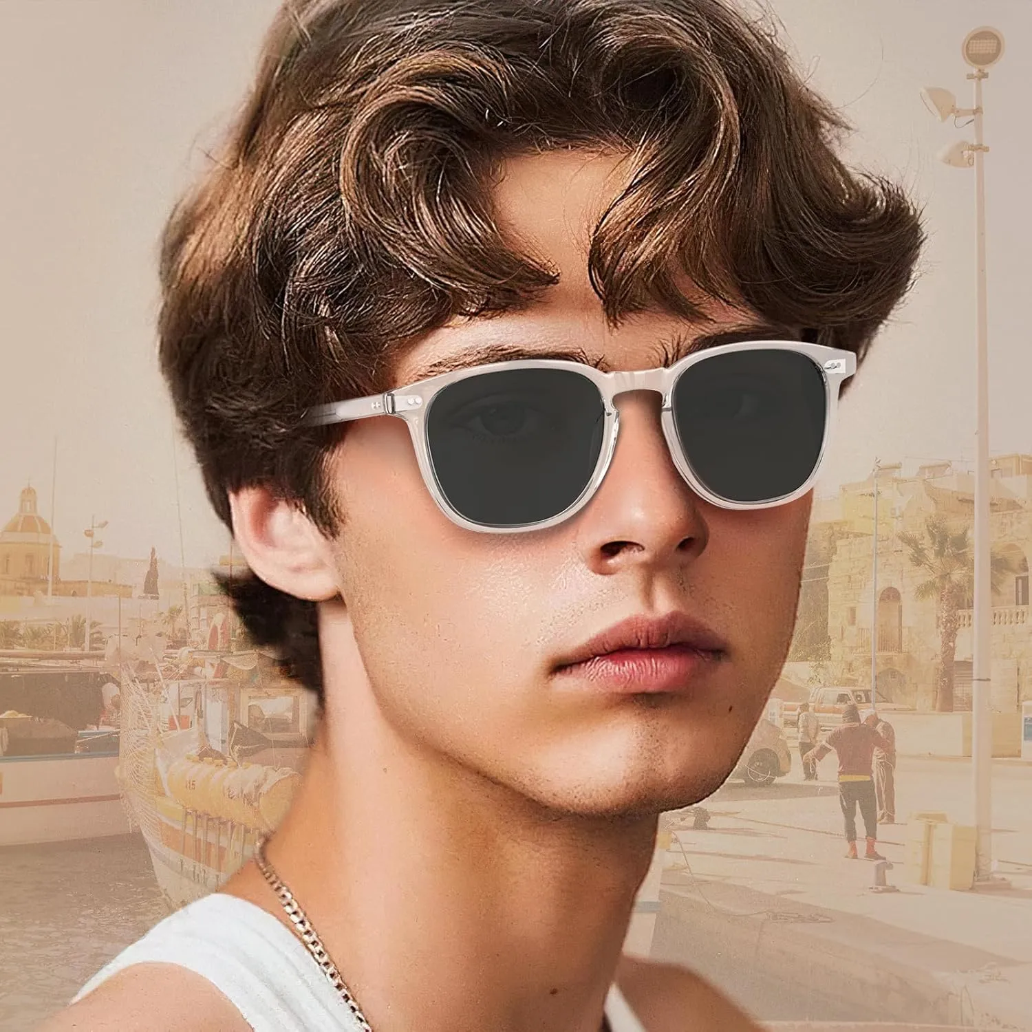 CARFIA Retro Cool Acetate Polarized Sunglasses for Men UV Protection, Outdoor Fashion Driving Eyewears Male Square Sunnies