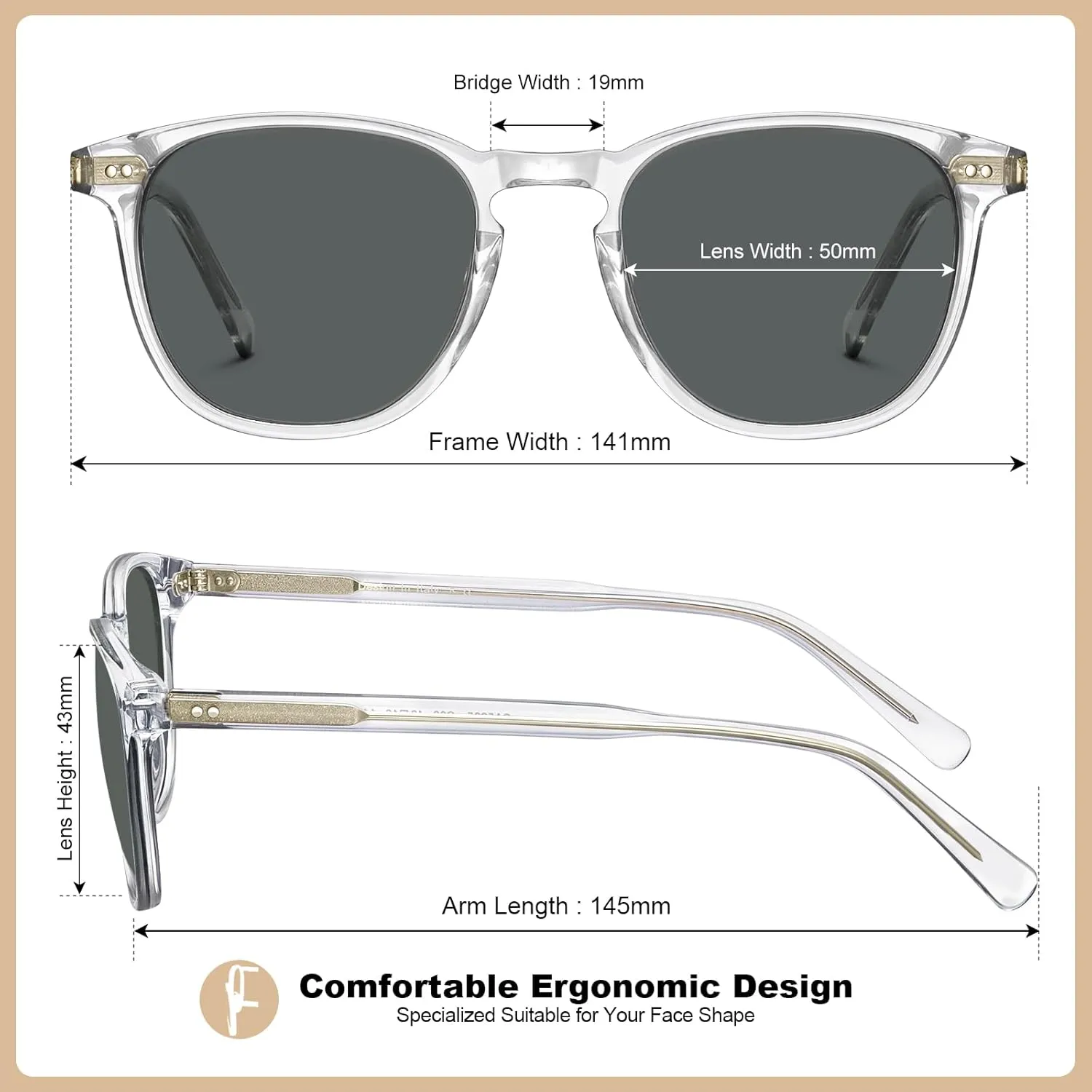 CARFIA Retro Cool Acetate Polarized Sunglasses for Men UV Protection, Outdoor Fashion Driving Eyewears Male Square Sunnies