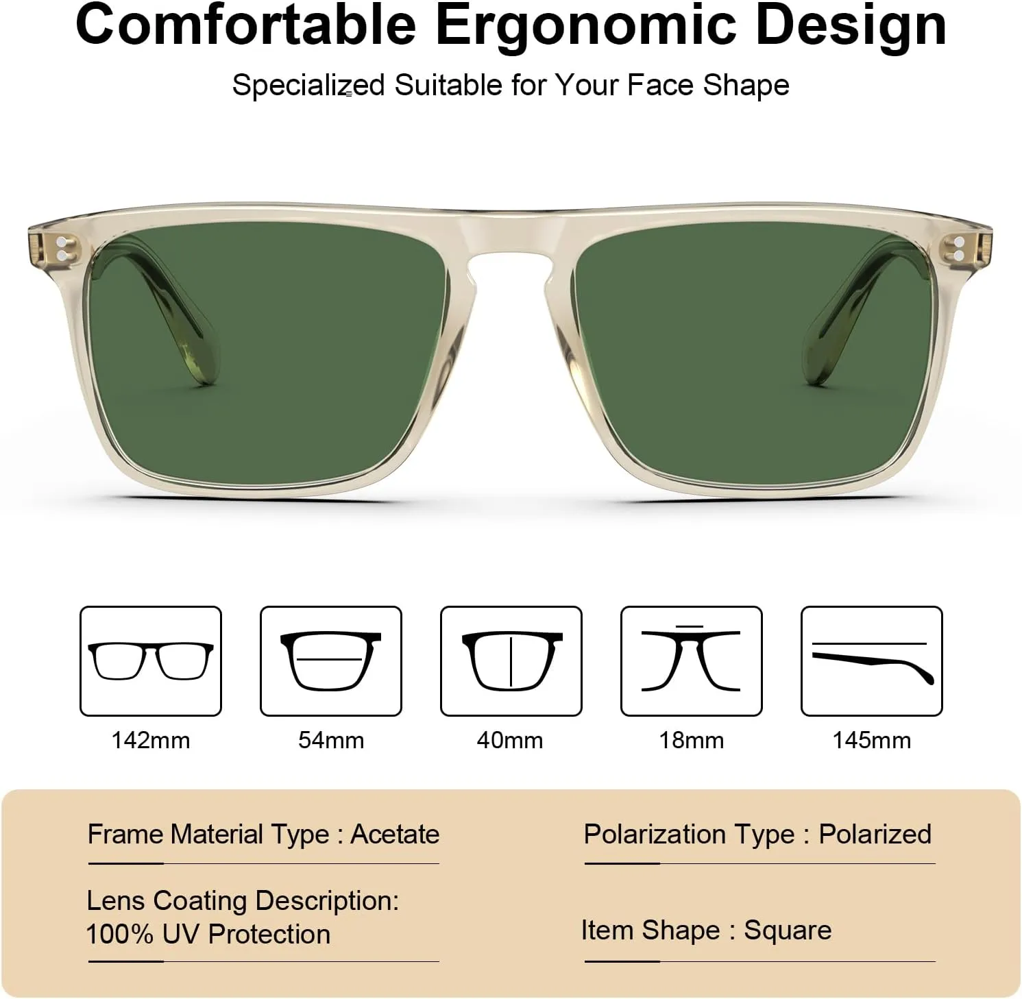 CARFIA Retro Polarized Sunglasses for Men UV Protection Hand-crafted Acetate Frame Fashion Cool Sun Glasses CA53572