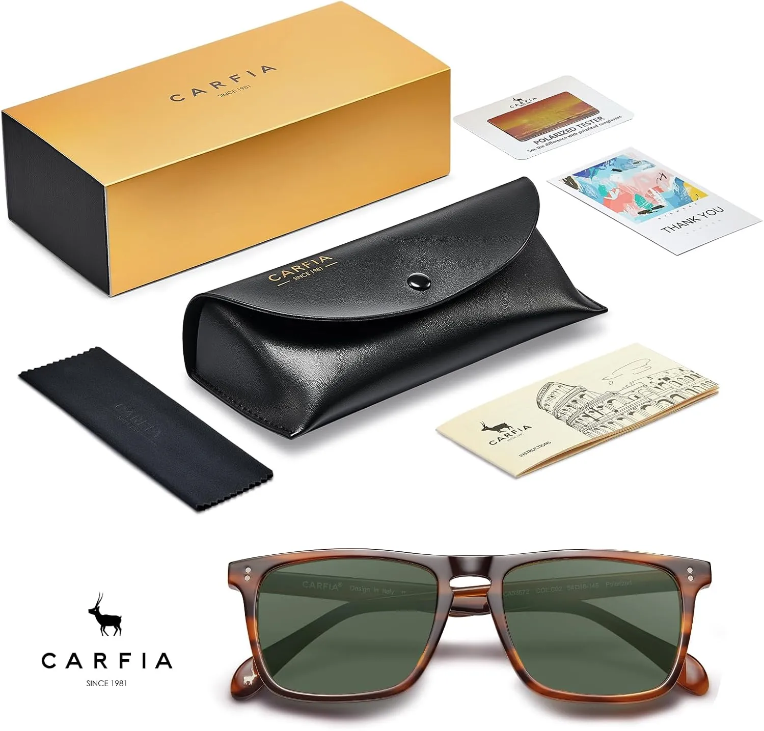 CARFIA Retro Polarized Sunglasses for Men UV Protection Hand-crafted Acetate Frame Fashion Cool Sun Glasses CA53572