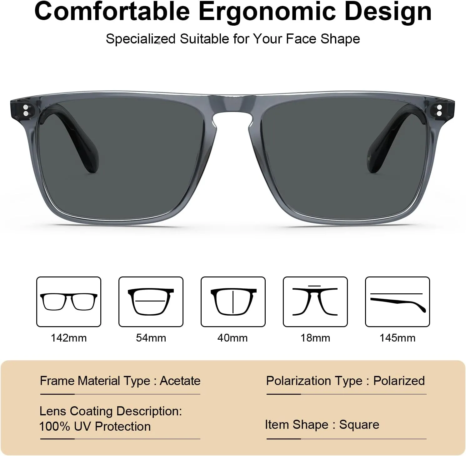 CARFIA Retro Polarized Sunglasses for Men UV Protection Hand-crafted Acetate Frame Fashion Cool Sun Glasses CA53572