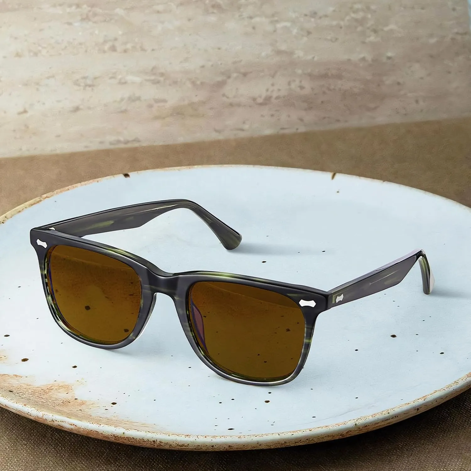 CARFIA Square Polarized Sunglasses for Men UV400 Protection Retro Acetate Italian Hand-crafted Driving Shades