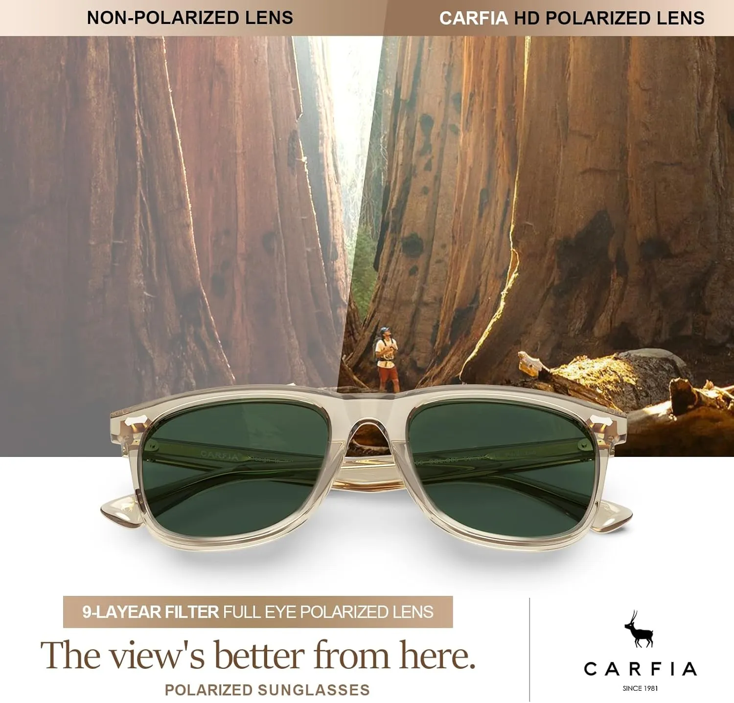 CARFIA Square Polarized Sunglasses for Men UV400 Protection Retro Acetate Italian Hand-crafted Driving Shades