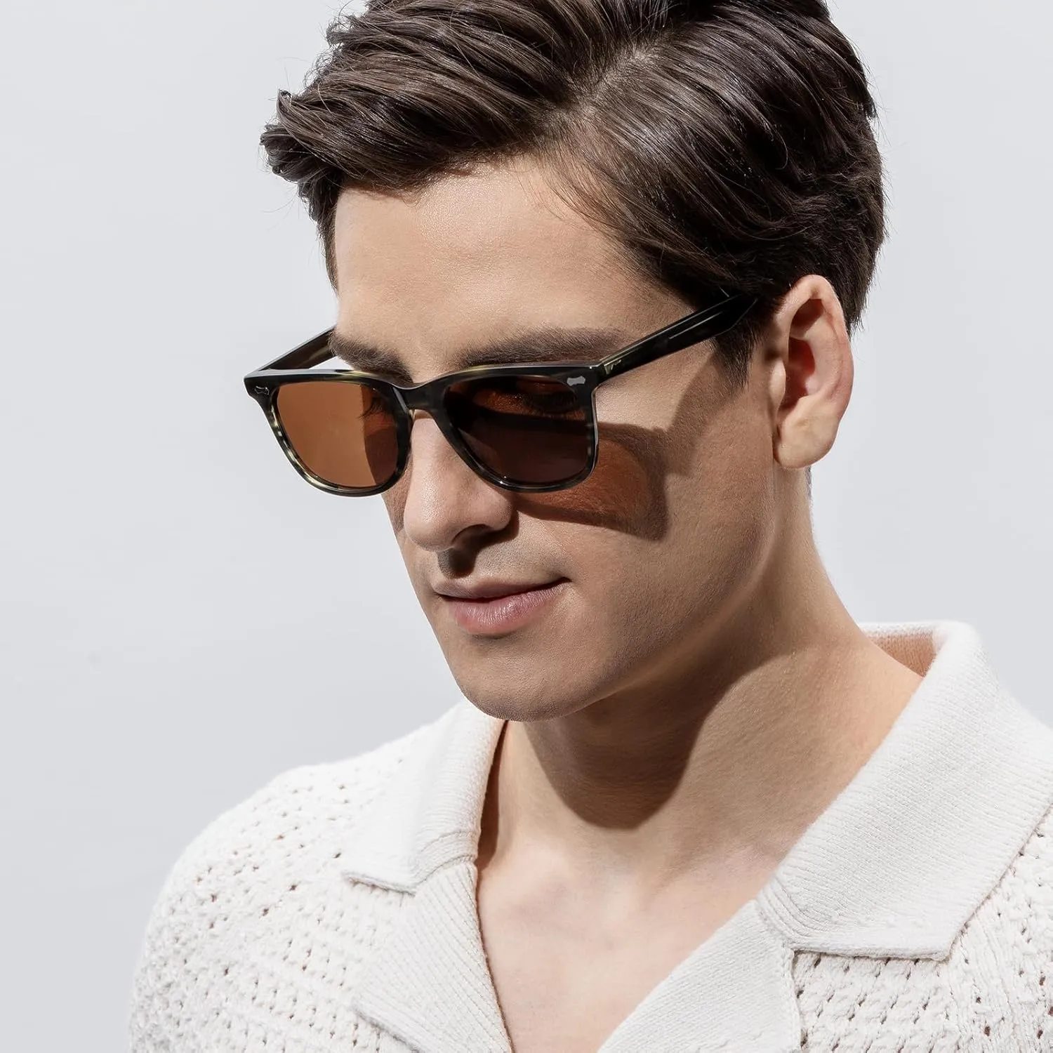 CARFIA Square Polarized Sunglasses for Men UV400 Protection Retro Acetate Italian Hand-crafted Driving Shades
