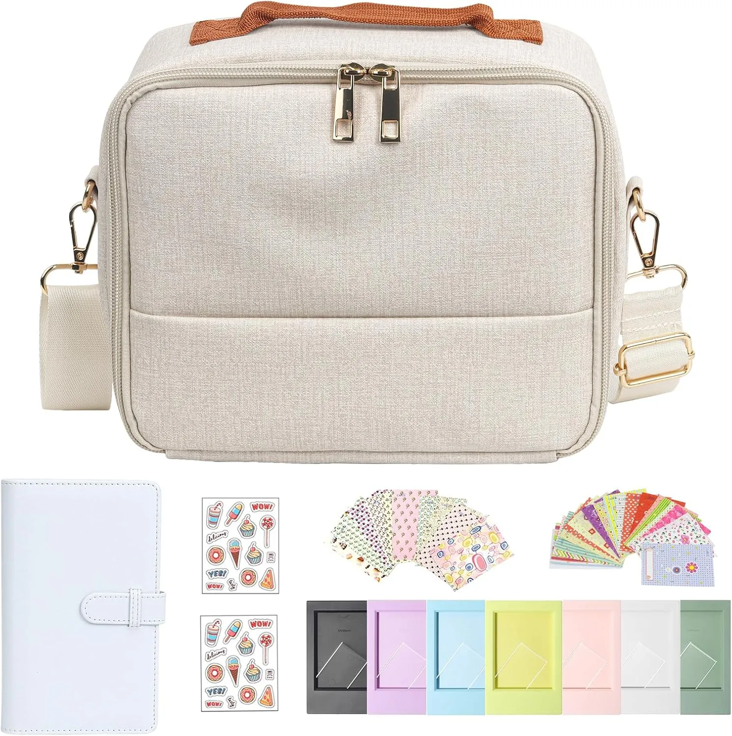 Carrying Protective Bag for Fujifilm Instax Mini 12/11/99/9/EVO/40/90/Link2/Liplay Camera Universal digital camera Case with Shoulder Strap Accessories Bundle(White)