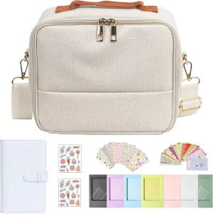 Carrying Protective Bag for Fujifilm Instax Mini 12/11/99/9/EVO/40/90/Link2/Liplay Camera Universal digital camera Case with Shoulder Strap Accessories Bundle(White)