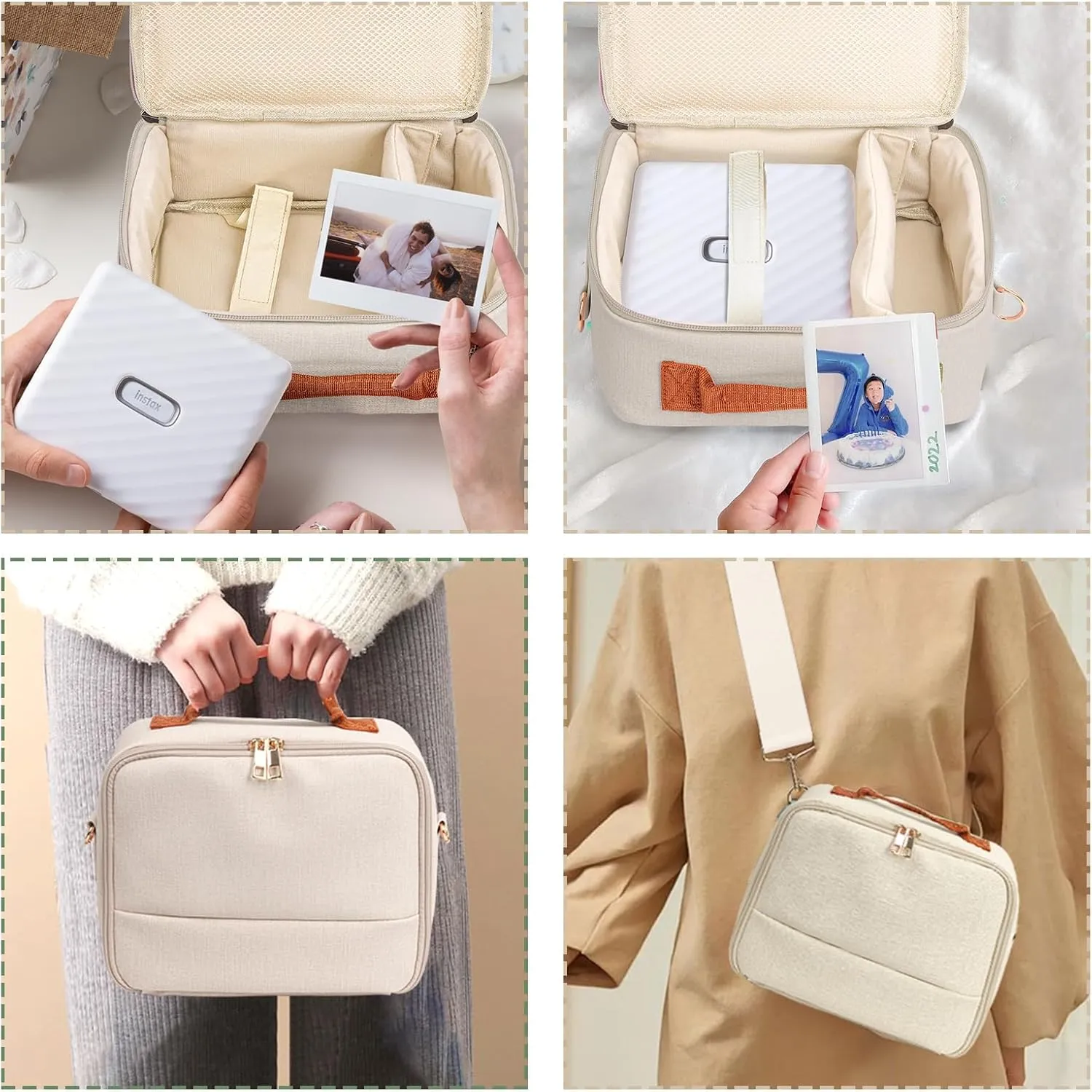 Carrying Protective Bag for Fujifilm Instax Mini 12/11/99/9/EVO/40/90/Link2/Liplay Camera Universal digital camera Case with Shoulder Strap Accessories Bundle(White)