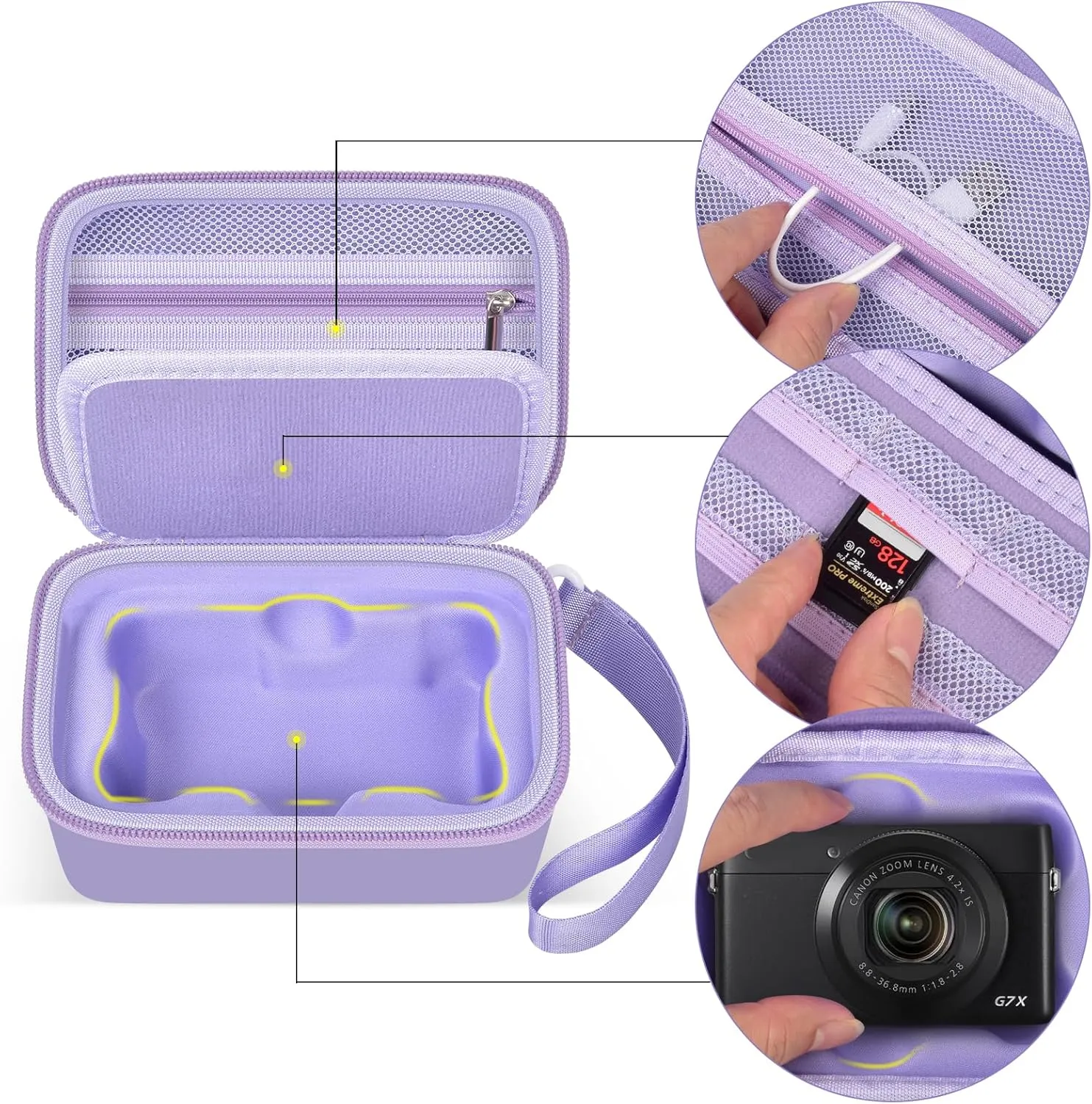 Case for Canon PowerShot SX740/ SX720/ G7X Mark III/ Mark II/ 4K Digital Camera, Point and Shoot Camera Bag With Padded Divider Holds SD Cards, Mesh Pocket for Usb Cable, Accessories-Pink(Box Only)