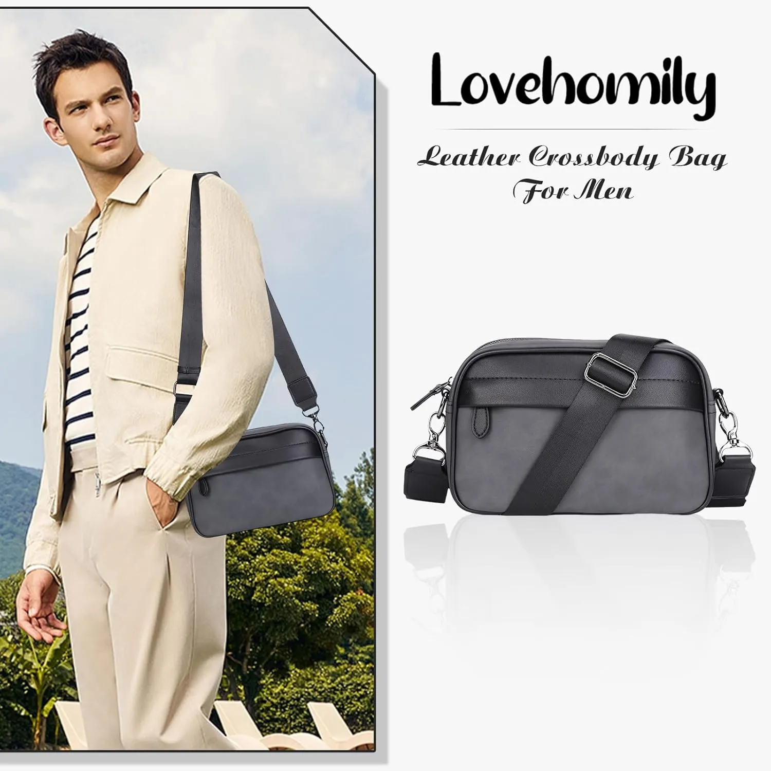 Casual Business Men Shoulder Bag Wide Strap Men Shoulder Crossbody Bag Small Square Plaid Designer for Travel Work
