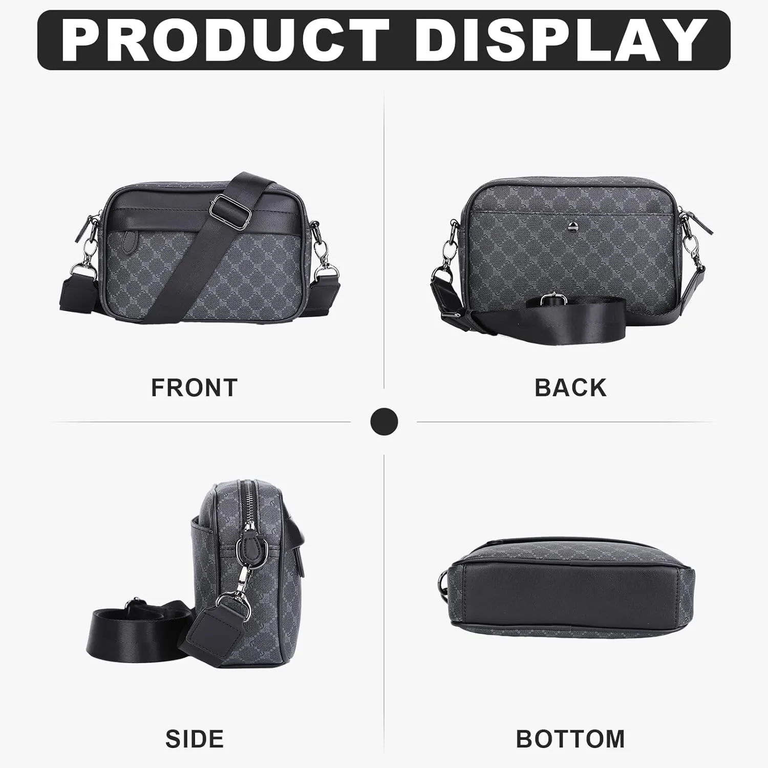 Casual Business Men Shoulder Bag Wide Strap Men Shoulder Crossbody Bag Small Square Plaid Designer for Travel Work