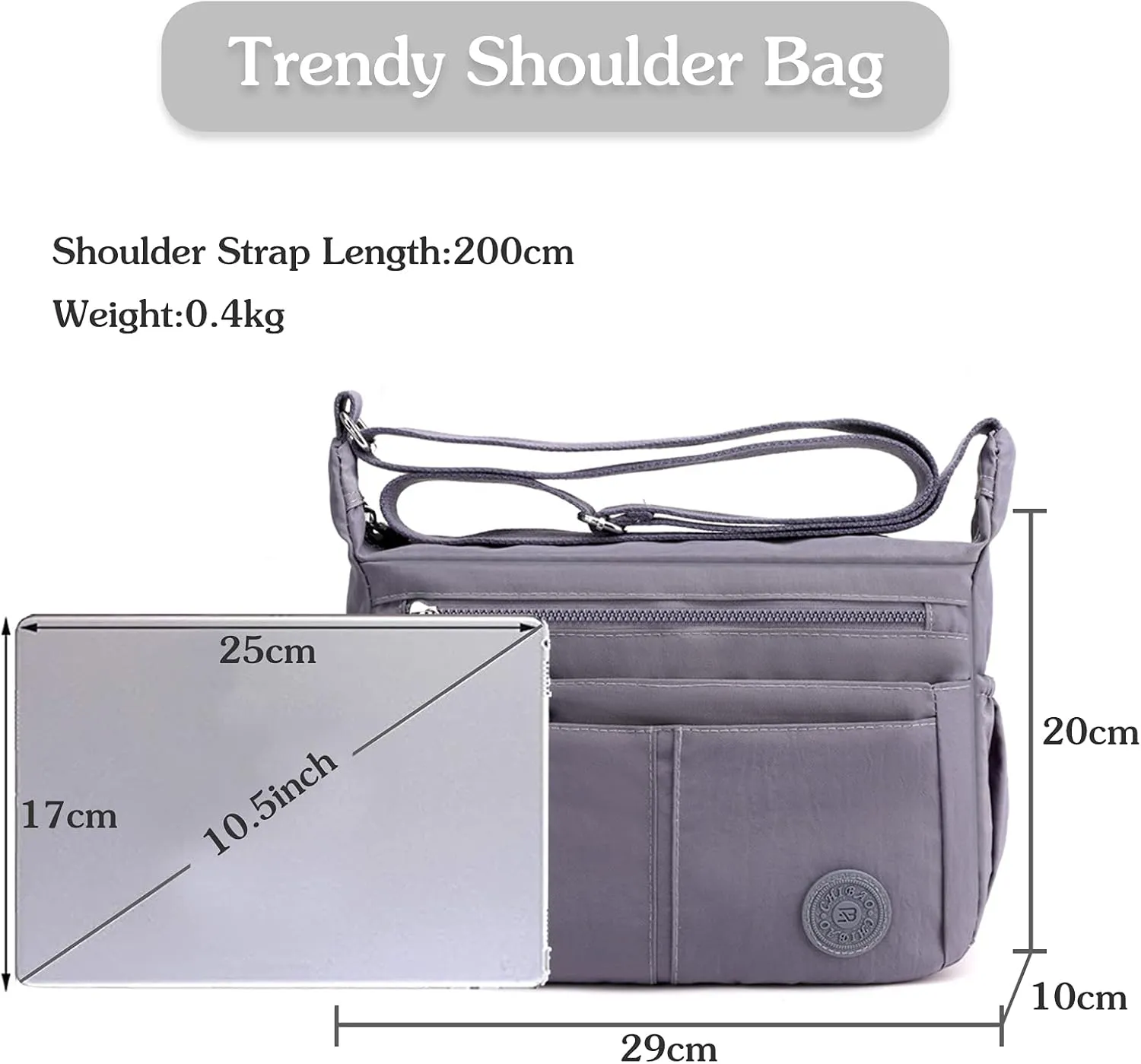 Casual Shoulder Bag Women Satchel Waterproof Nylon for Sport Work Shop