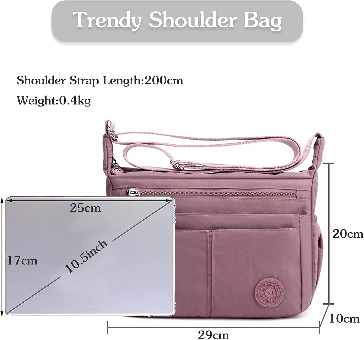 Casual Shoulder Bag Women Satchel Waterproof Nylon for Sport Work Shop