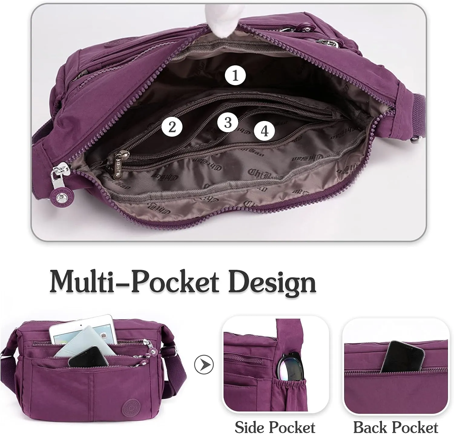 Casual Shoulder Bag Women Satchel Waterproof Nylon for Sport Work Shop