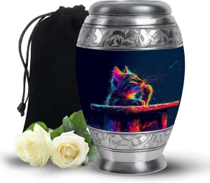 Cat Urn for Human Ashes Adult Male - 10” Large Cremation Memorial Box - Blue Keepsake for Men & Parents (Velvet Bag)