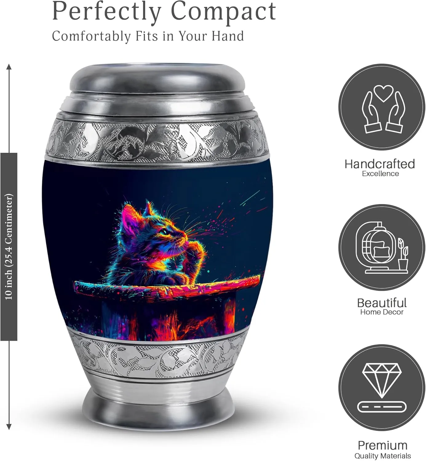 Cat Urn for Human Ashes Adult Male - 10” Large Cremation Memorial Box - Blue Keepsake for Men & Parents (Velvet Bag)