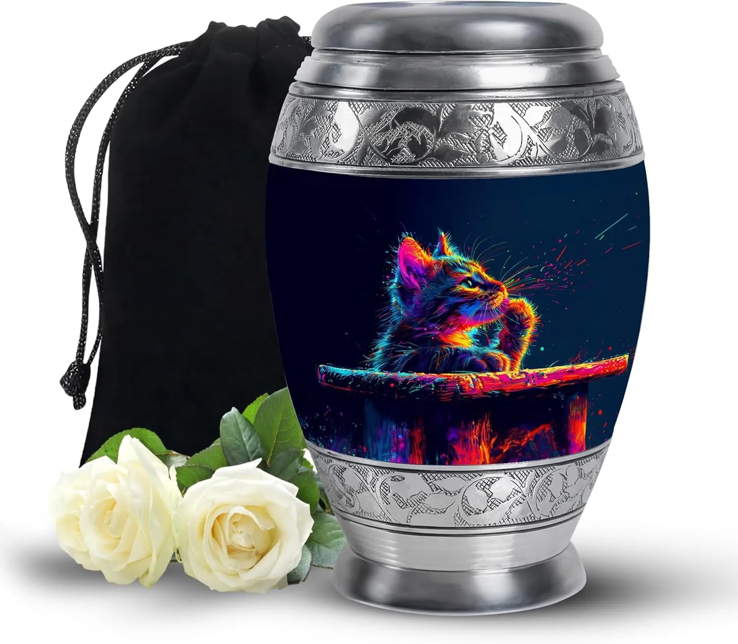 Cat Urn for Human Ashes Adult Male - 10” Large Cremation Memorial Box - Blue Keepsake for Men & Parents (Velvet Bag)