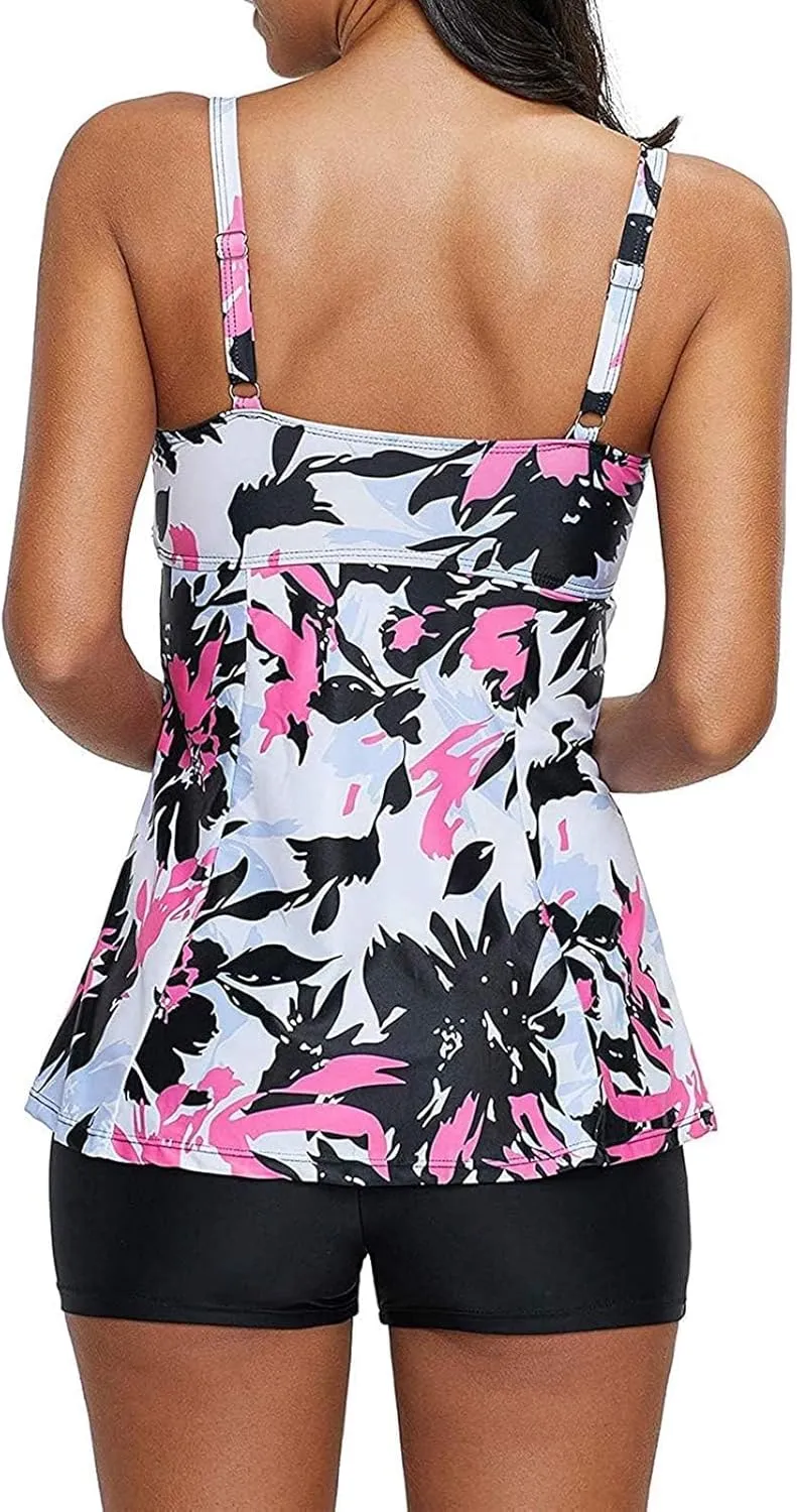 Century Star 2025 Two Piece Womens Tankini Swimsuits Modest Tankini Bathing Suit Tops with Shorts Tummy Control Swimwear