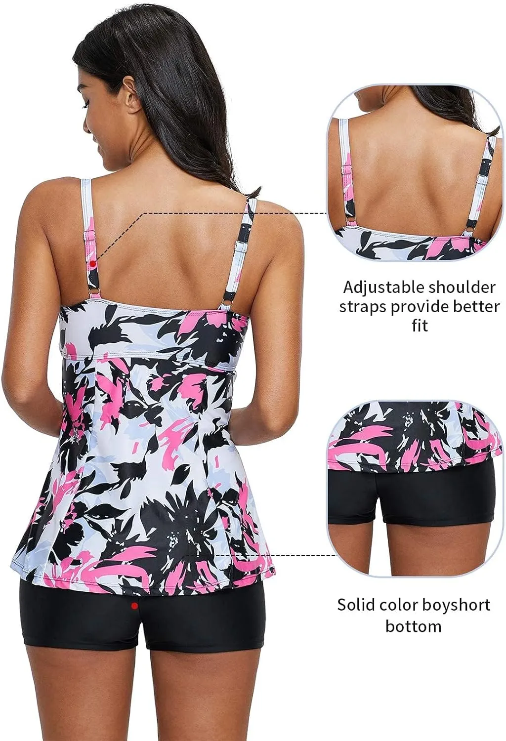 Century Star 2025 Two Piece Womens Tankini Swimsuits Modest Tankini Bathing Suit Tops with Shorts Tummy Control Swimwear