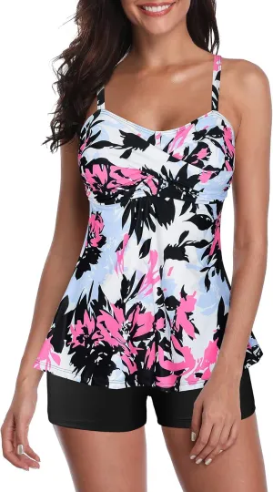 Century Star 2025 Two Piece Womens Tankini Swimsuits Modest Tankini Bathing Suit Tops with Shorts Tummy Control Swimwear