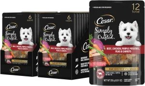 Cesar Simply Crafted Beef, Chicken, Purple Potatoes, Peas & Carrots Wet Complement, 8.82 oz. Pouch (6 Count, Pack of 2)