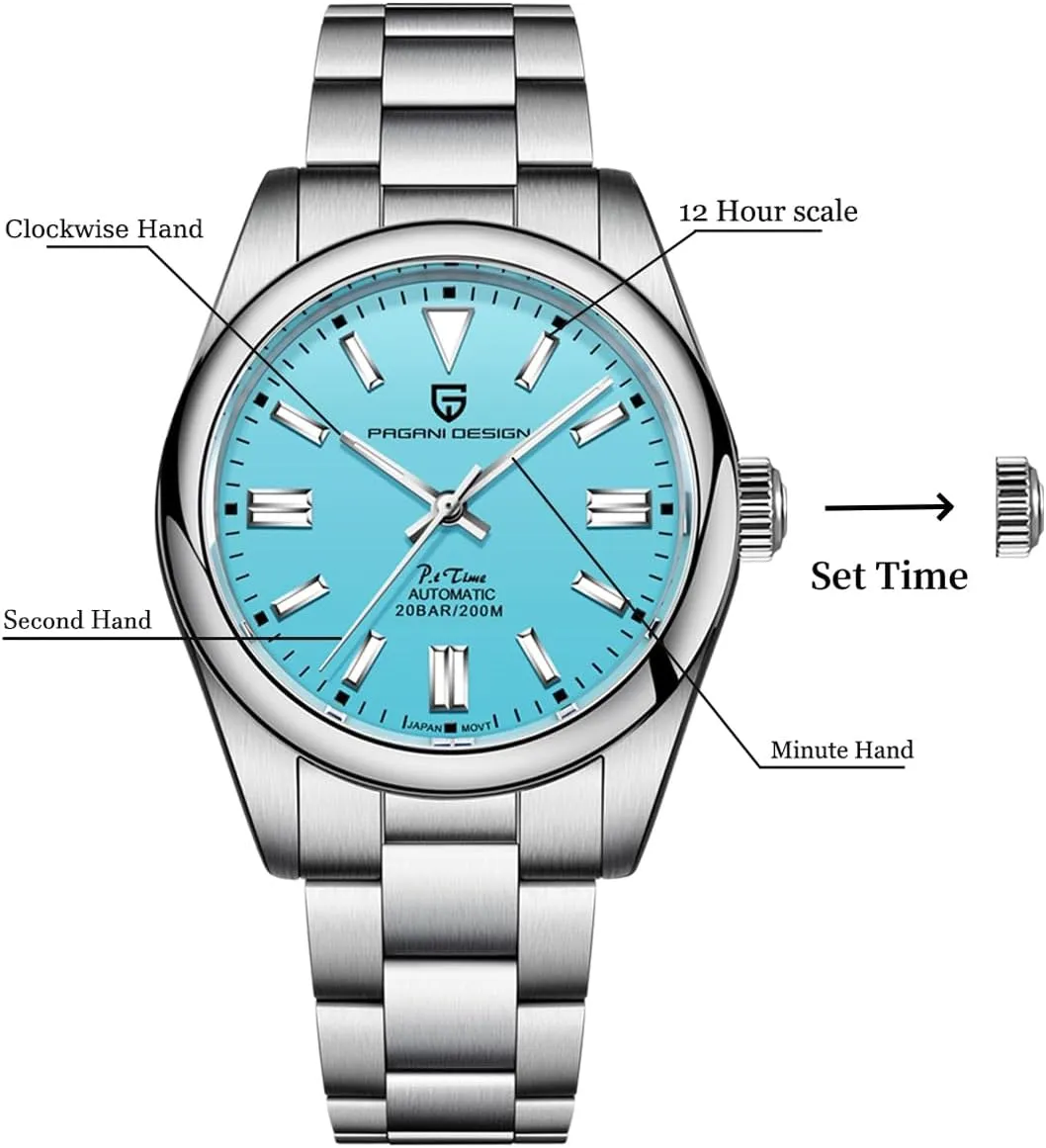 CEYADG Pagani Design Watches for Men Automatic Mechanical GMT 42mm Sport Waterproof Stainless Steel Sapphire Glass Wrist Watch
